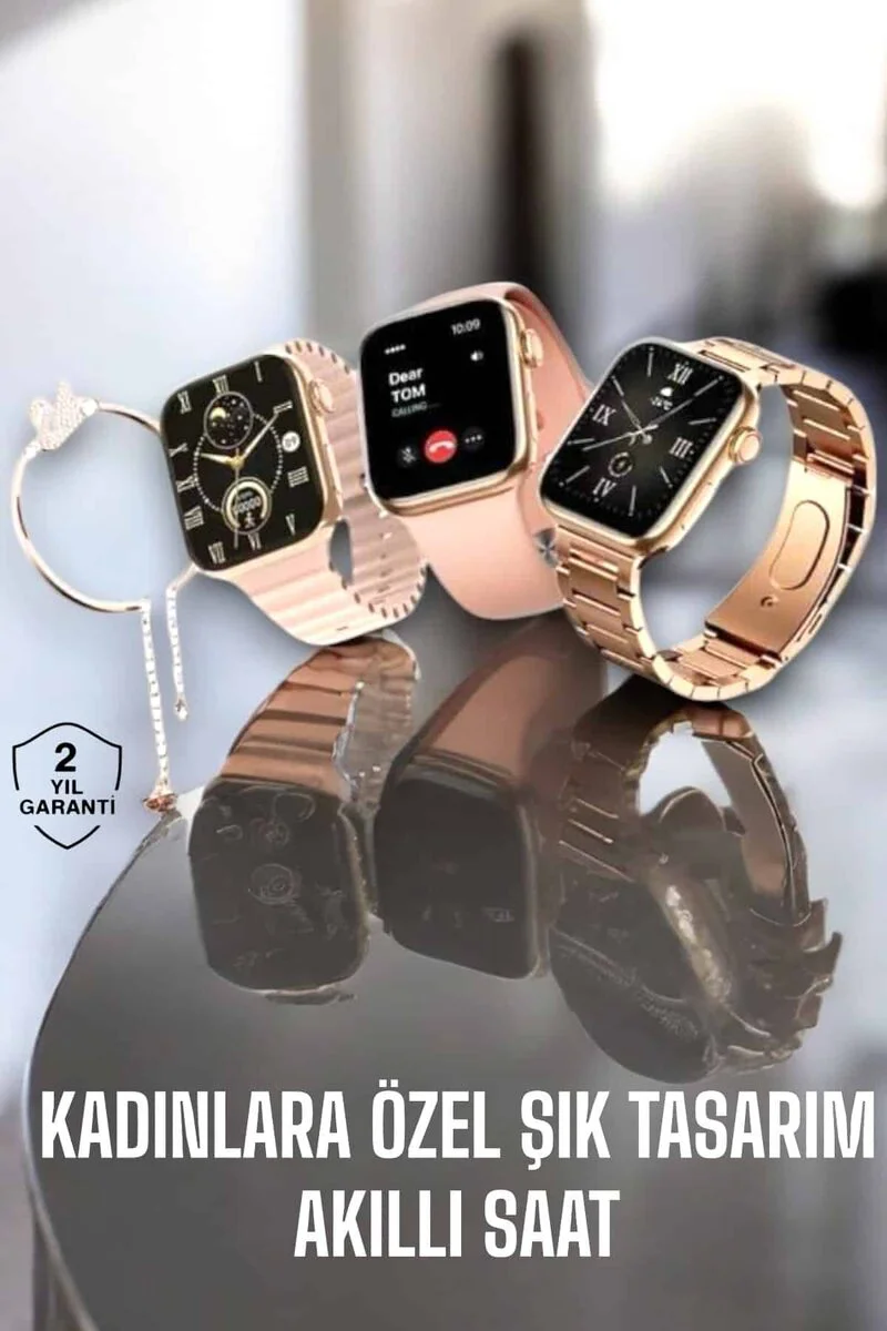 Akıllı Saat Kadınlara Uyku Ve Sağlık Takibi Yapabilen Rose Gold Bileklik Hediyeli