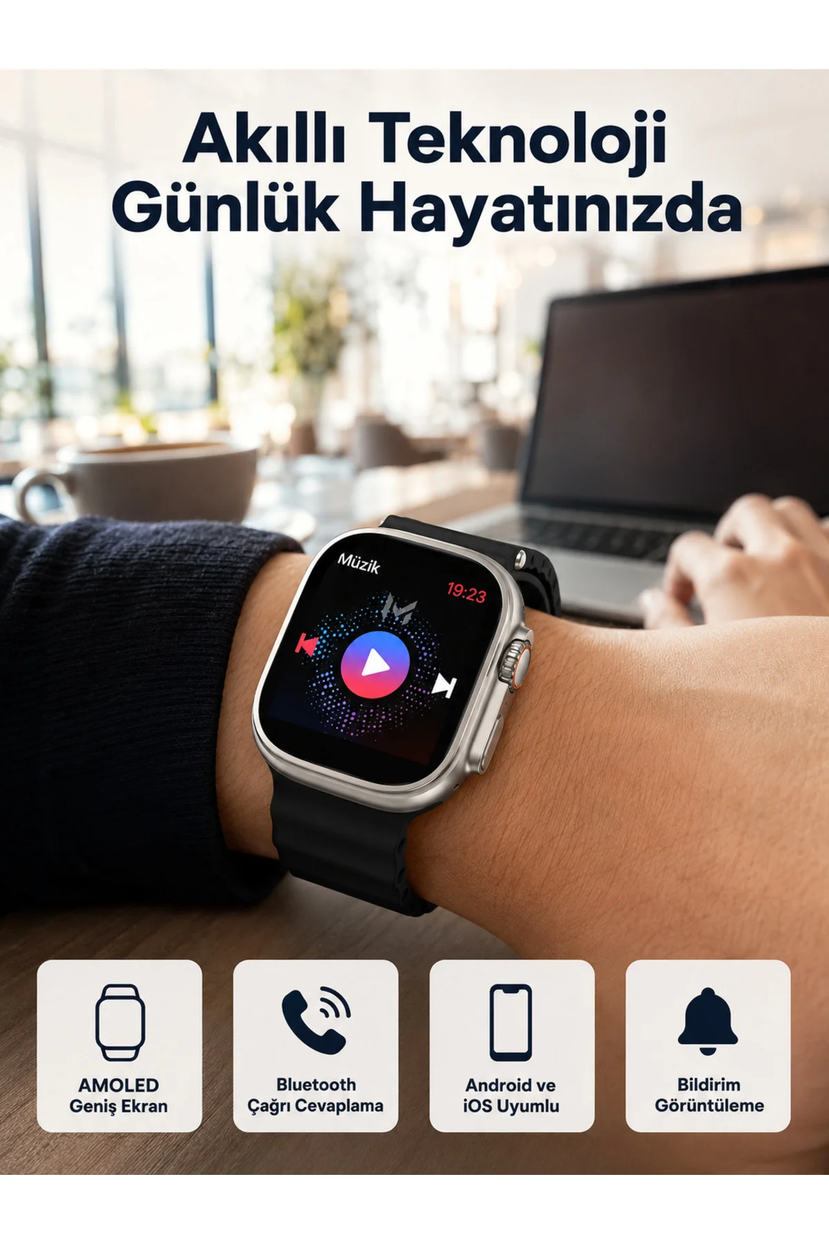 Akıllı Saat Kol Saati Android ve İOS Uyumlu Nabız Ölçer Sesli Asistan Akıllı Saat Kol Saati Android ve İOS Uyumlu Nabız Ölçer Sesli Asistan