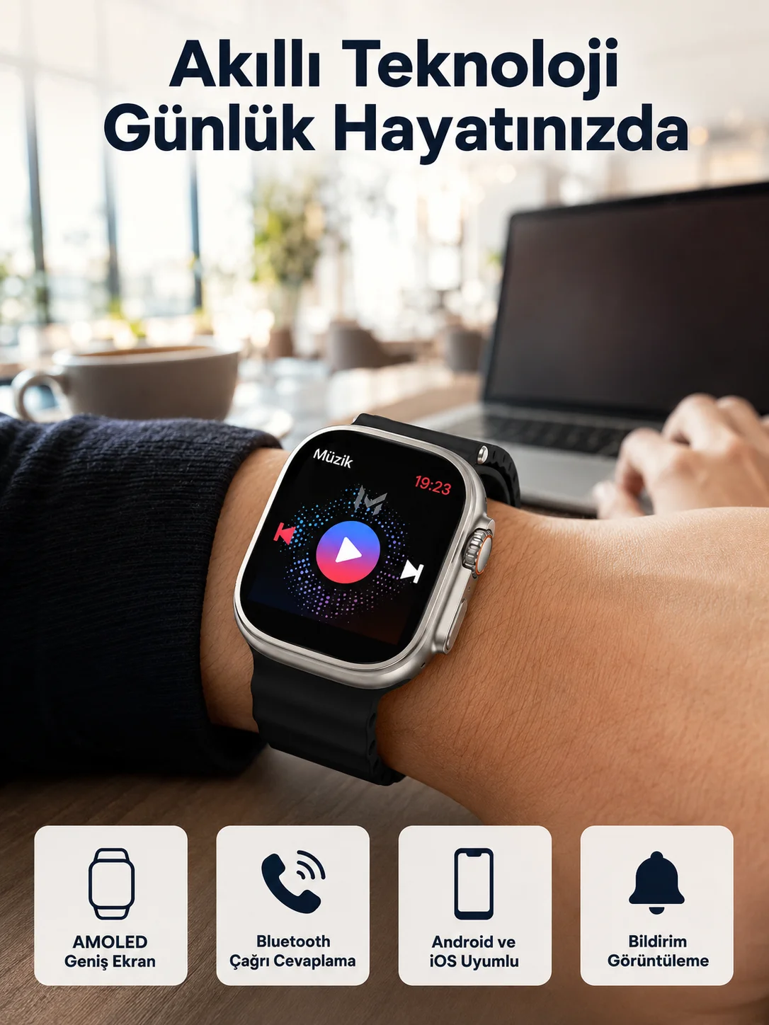 Akıllı Saat Kol Saati Android ve İOS Uyumlu Nabız Ölçer Sesli Asistan Akıllı Saat Kol Saati Android ve İOS Uyumlu Nabız Ölçer Sesli Asistan