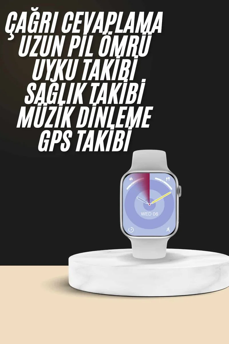 Akıllı Saat Kulaklık Hediyeli - Uyku ve Sağlık Takibi, 45mm Gümüş & Bej Kordon