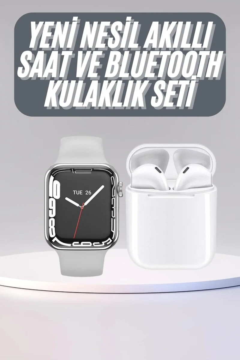 Akıllı Saat Kulaklık Hediyeli - Uyku ve Sağlık Takibi, 45mm Gümüş & Bej Kordon