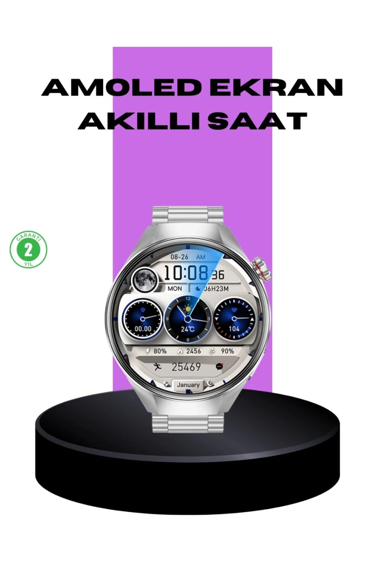 Akıllı Saat Metal Kordonlu Tam Ekran Amoled – Arama Ve Sağlık Tak