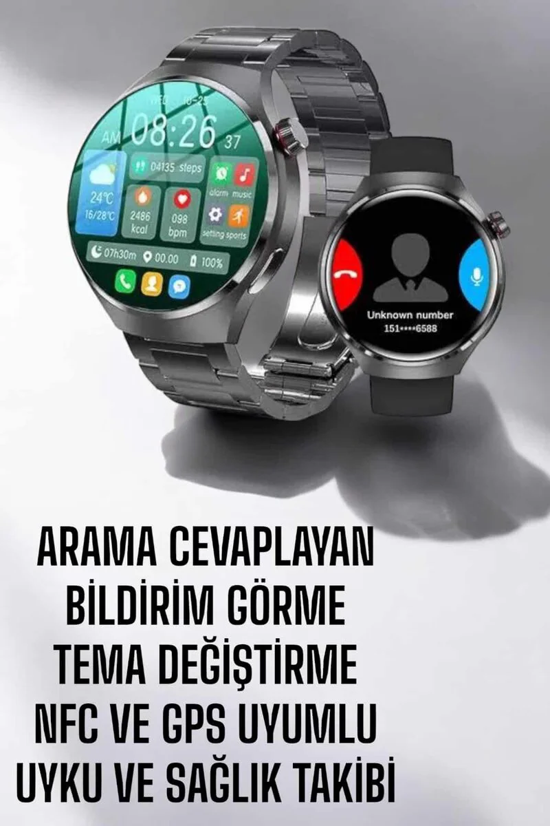 Akıllı Saat Metal Kordonlu GPS ve NFC Uyumlu - Arama Cevaplayan