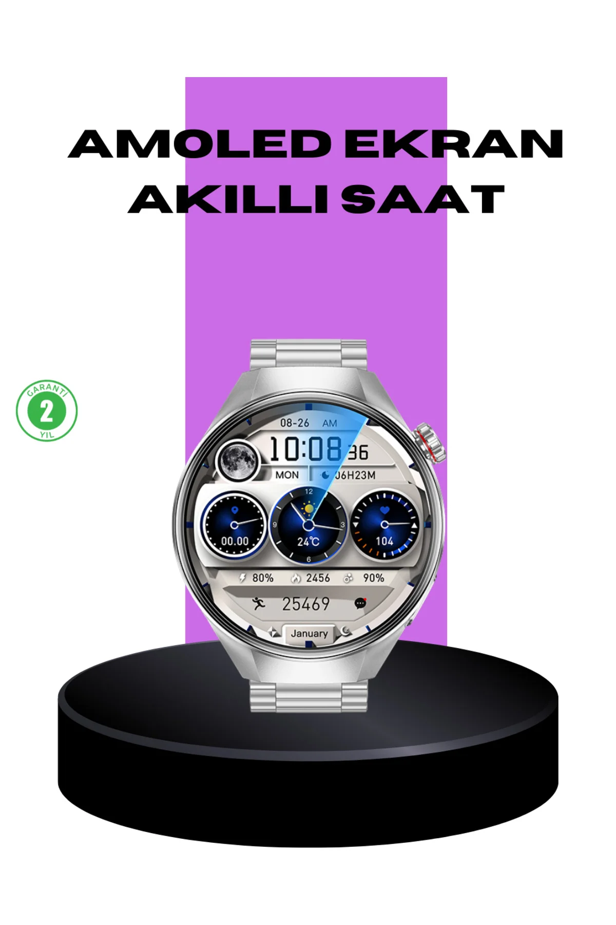 Akıllı Saat Metal Kordonlu Tam Ekran AMOLED – Arama ve Sağlık Takip Özellikli