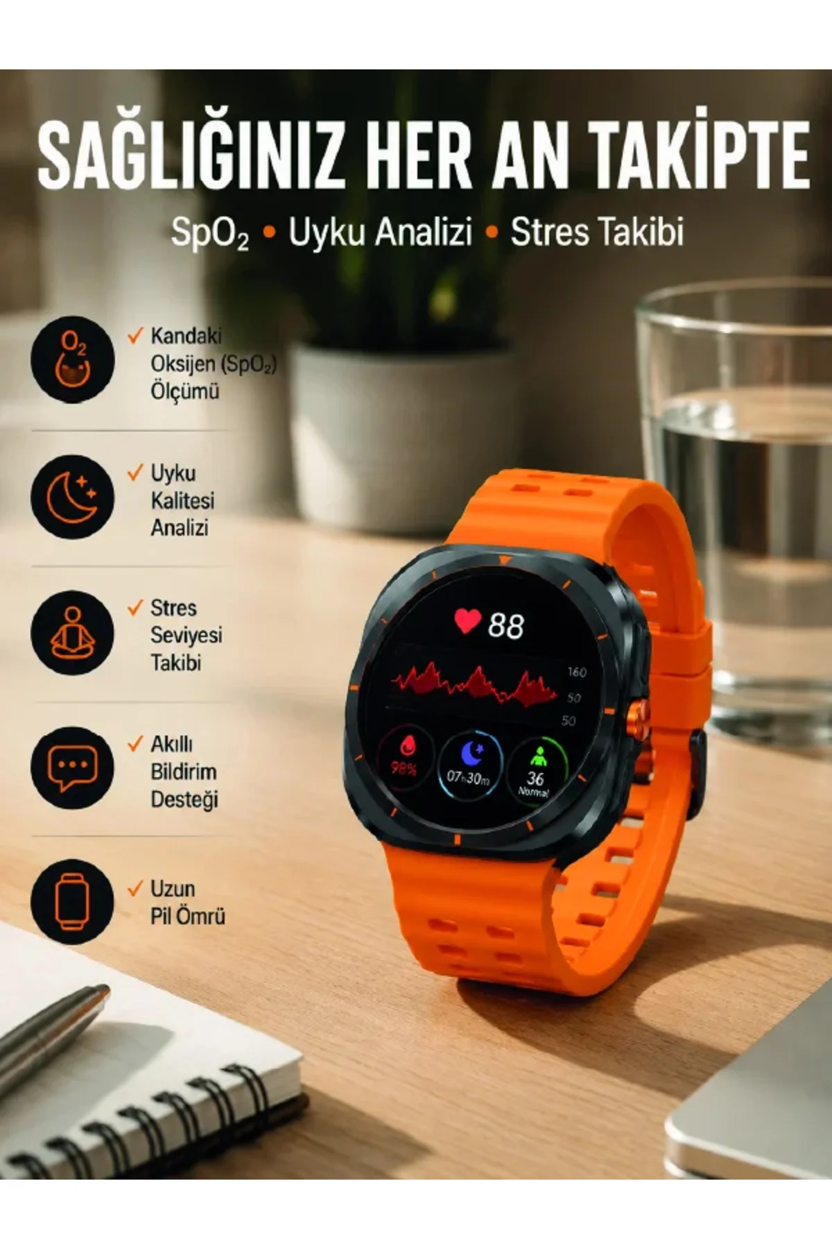 Akıllı Saat Müzik Dinleme Nabız Ölçer NFC ve GPS Uyumlu Sesli Asistan Yeni Nesil Akıllı Saat Müzik Dinleme Nabız Ölçer NFC ve GPS Uyumlu Sesli Asistan Yeni Nesil