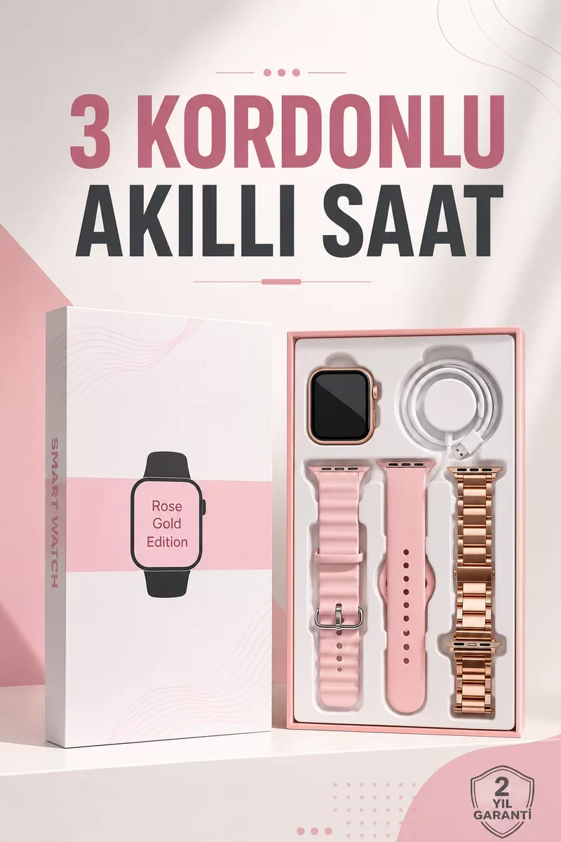 Akıllı Saat OLED Ekran 3 Kordonlu Aksesuar Hediyeli Sesli Görüşme