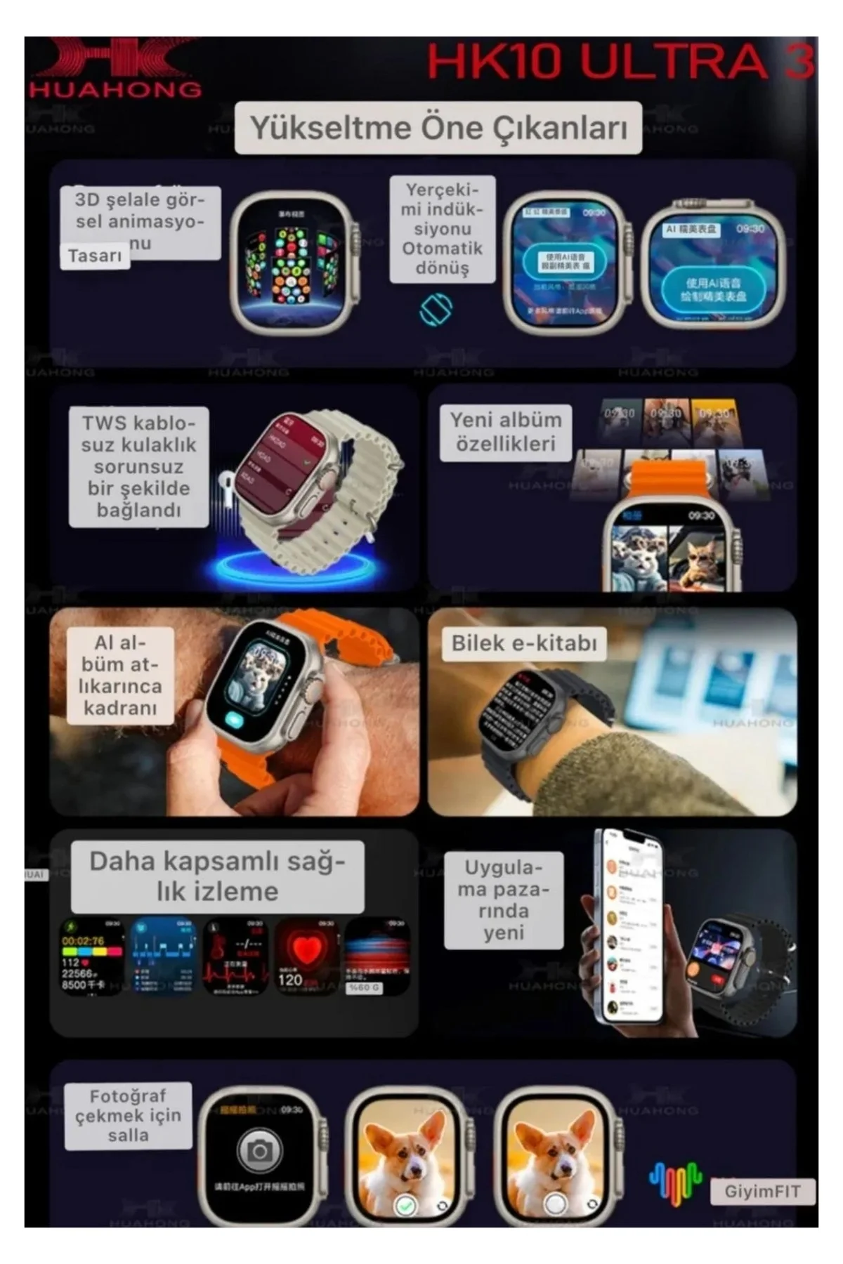 Akıllı Saat - Renk: Siyah, Kasa Renk: Çok Renkli, Kordon Renk: Gri | Teknik Özellikleri ve Kullanım