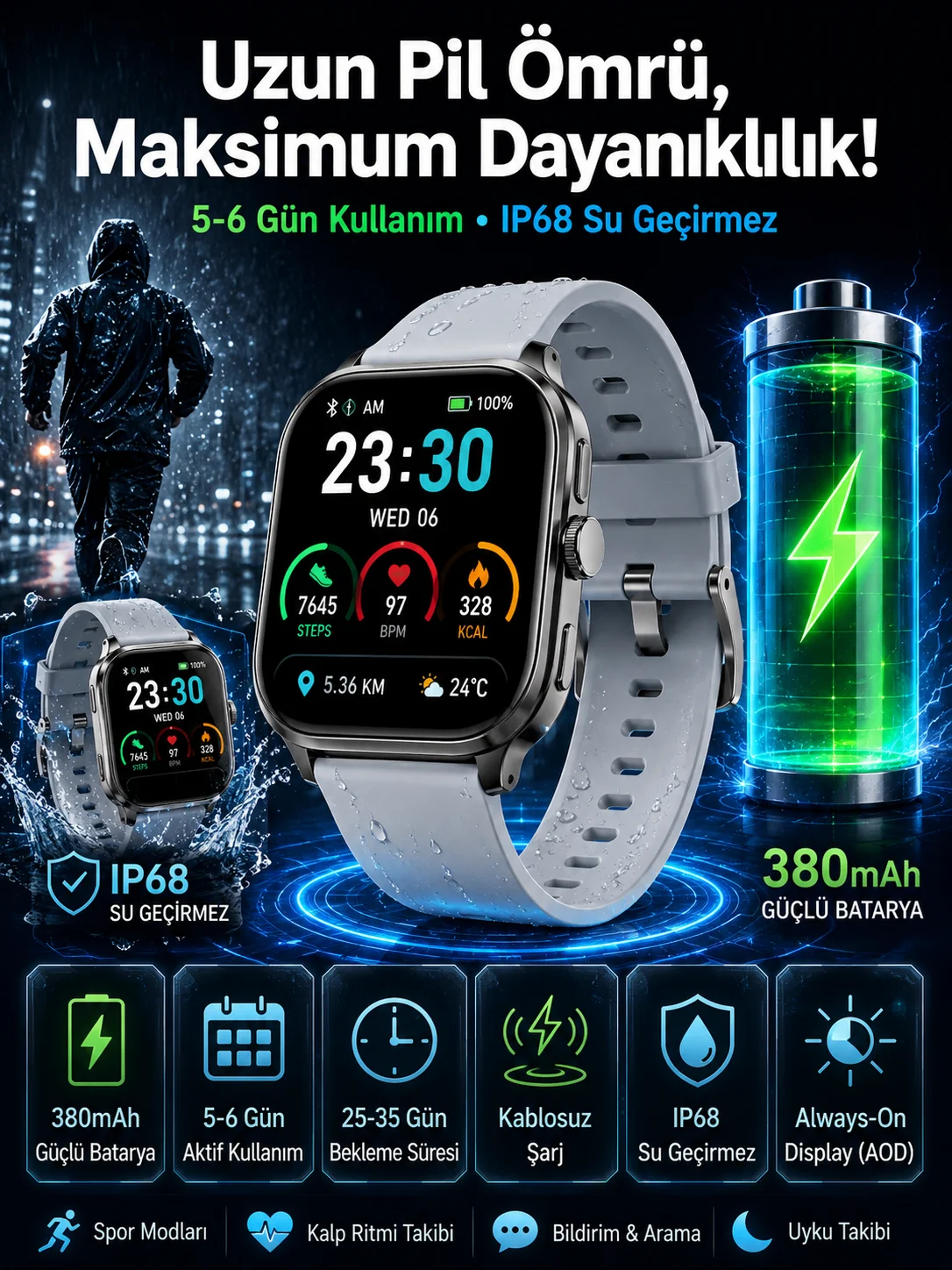 Akıllı Saat Sesli Görüşme Bluetooth Bağlantılı Kablosuz Şarj Özelliği Yeni Nesil