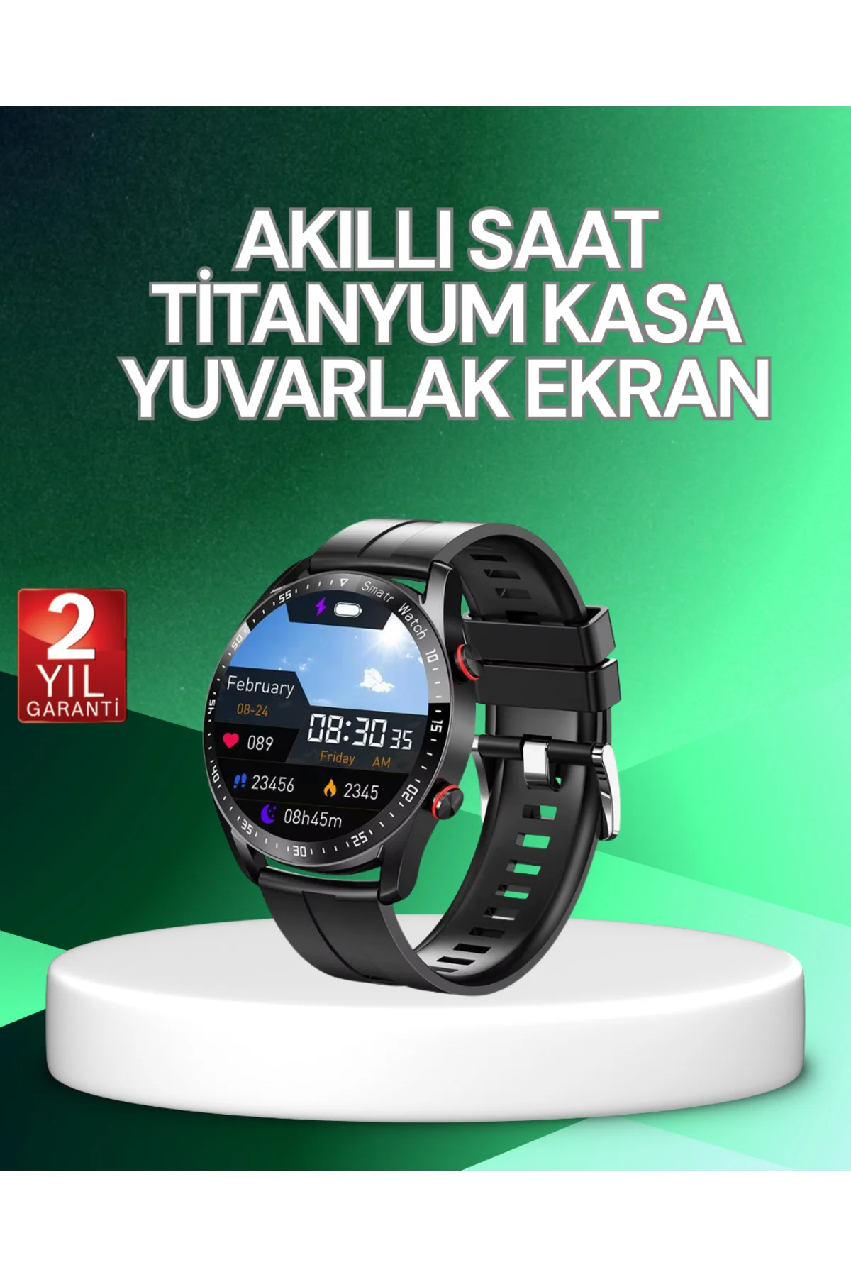 Akıllı Saat Titanyum Kasa Yuvarlak Ekran Alarm Uyku ve Sağlık Tak
