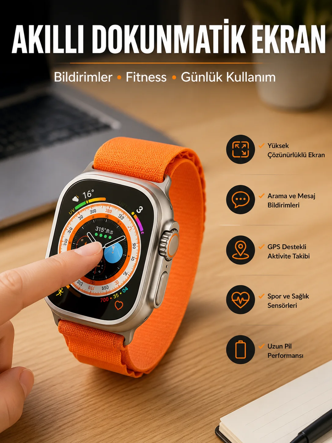 Akıllı Saat Uyku ve Spor Takibi Yeni Nesil Bluetooth Bağlantılı Amoled Ekran