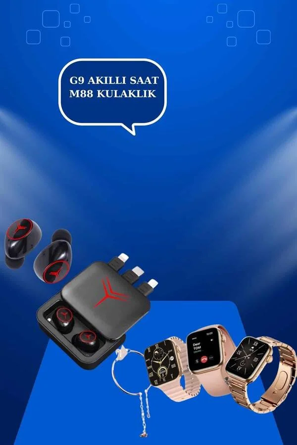 Akıllı Saat ve Bluetooth Kulaklık Hediyelik Set - Nabız Ölçer ve Powerbank Özellikli