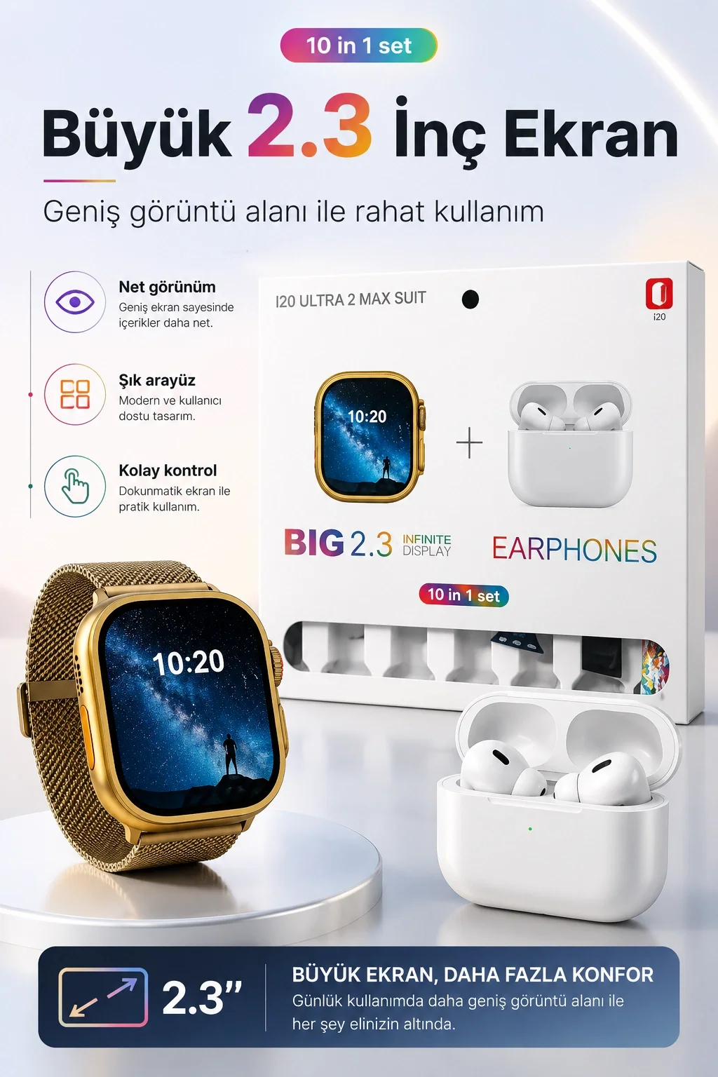 Akıllı Saat Ve Kablosuz Kulaklık Bir Arada Telefon Uyumlu Şık Hediye Seti
