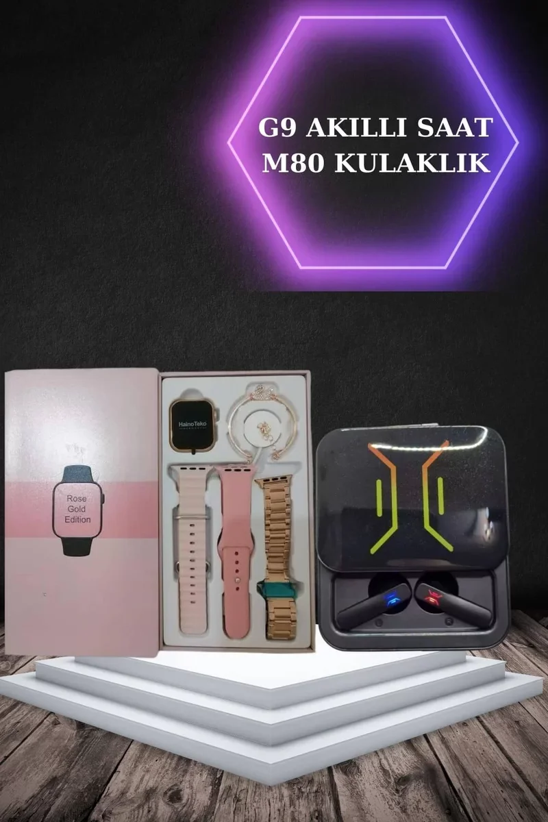 Akıllı Saat ve Kablosuz Bluetooth Kulaklık Seti - Nabız Ölçer, 117 Spor Modu ve M80 Modeli