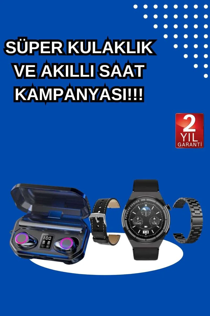 Akıllı Saat ve Kablosuz Kulaklık Seti - Bluetooth 5.0 Dijital Göstergeli Spor ve Sağlık Takibi