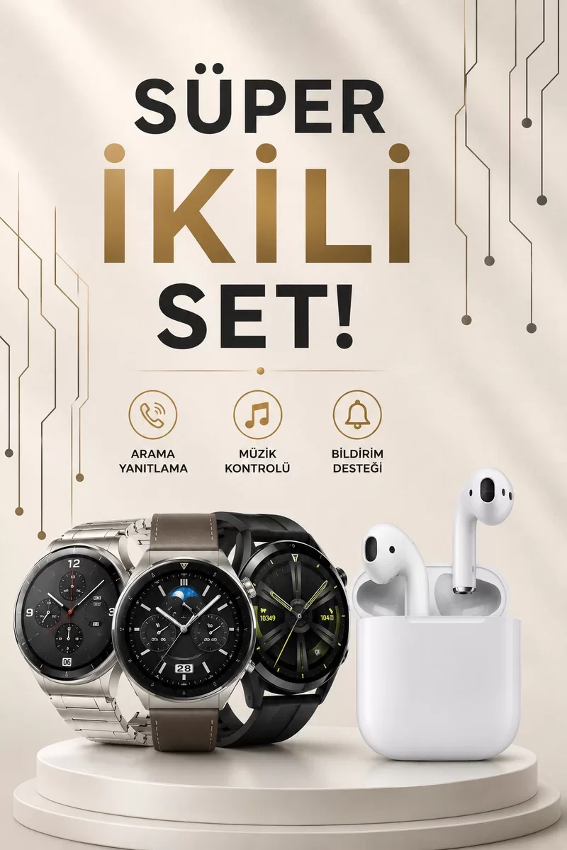 Akıllı Saat ve Kulaklık Seti Dokunmatik Ekran 5.0 Bluetooth Sesli Görüşme Spor Modu