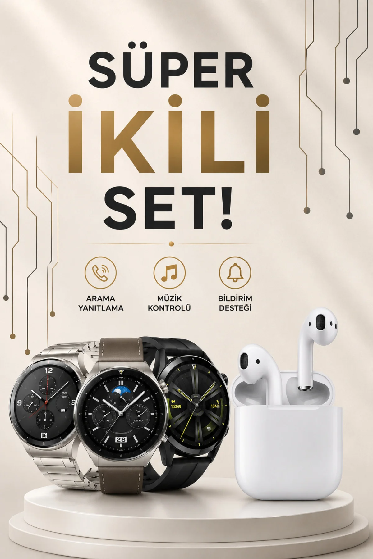 Akıllı Saat ve Kulaklık Seti Dokunmatik Ekran 5.0 Bluetooth Bağlantılı Sesli Görüşme