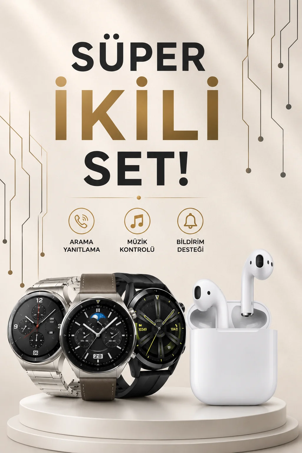 Akıllı Saat ve Kulaklık Seti Dokunmatik Ekran 5.0 Bluetooth Bağlantılı Sesli Görüşme