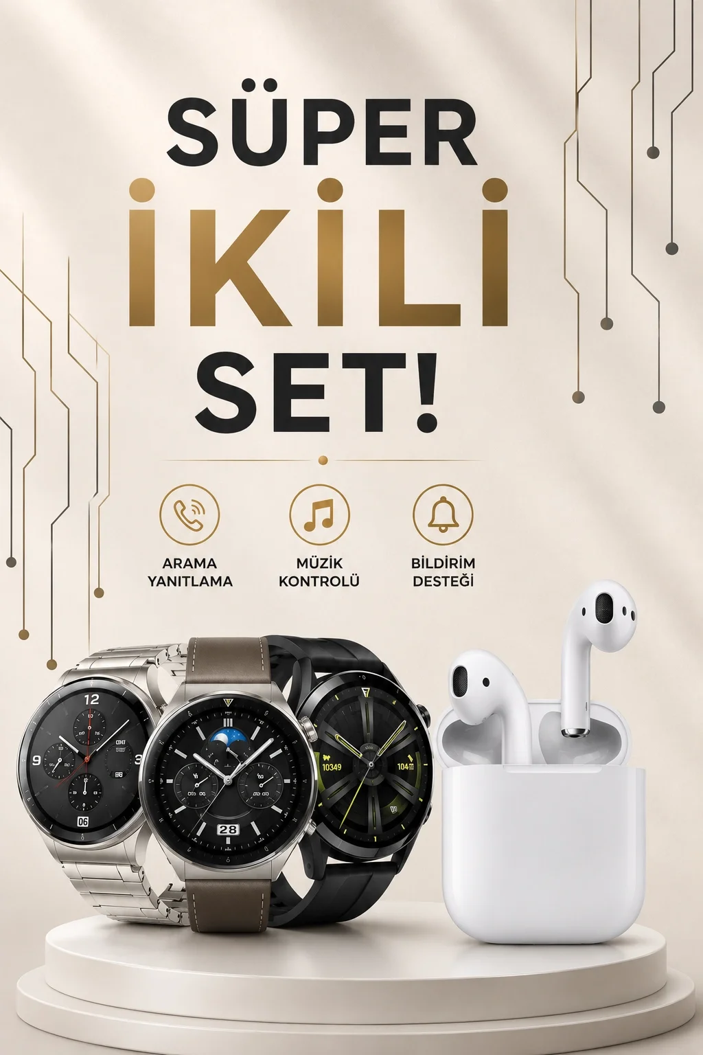 Akıllı Saat ve Kulaklık Seti Dokunmatik Ekran 5.0 Bluetooth Bağlantılı Sesli Görüşme