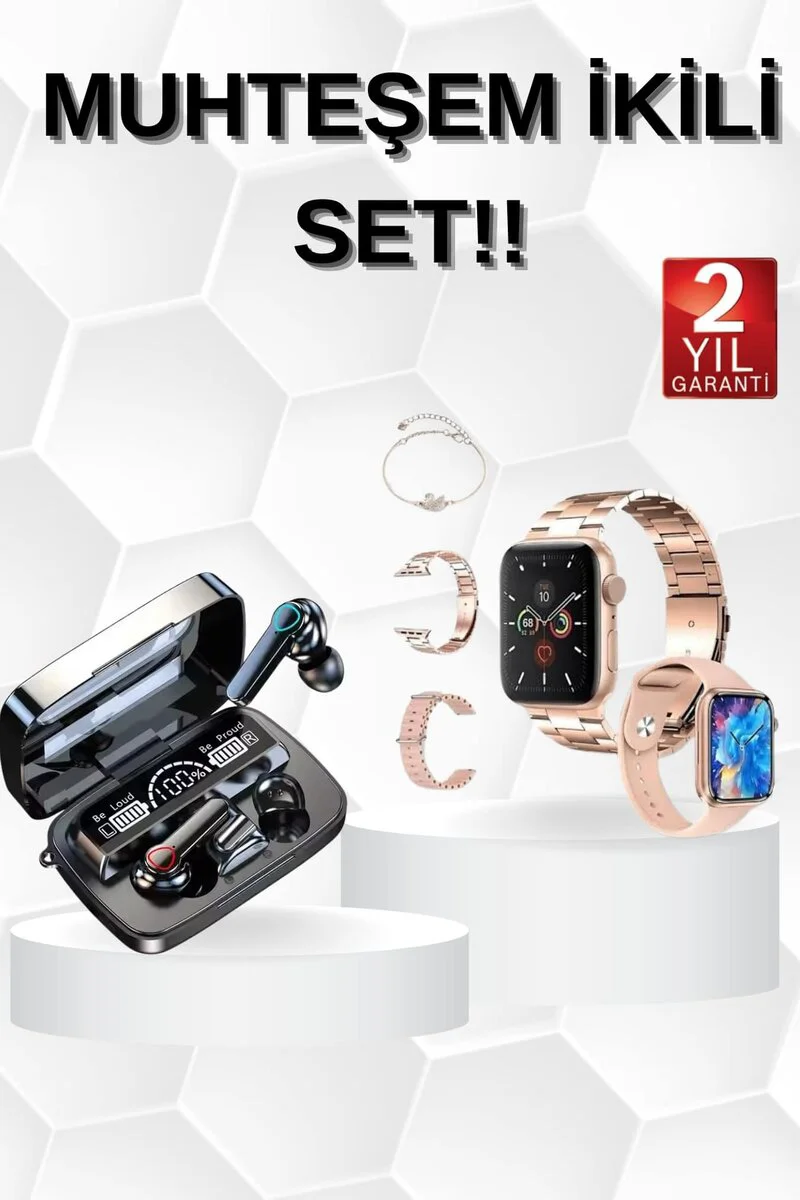 Akıllı Saat ve M19 Bluetooth Kulaklık Seti - 5.1 Gaming Kulaklık + Powerbanklı Akıllı Saat Hediye Paketi