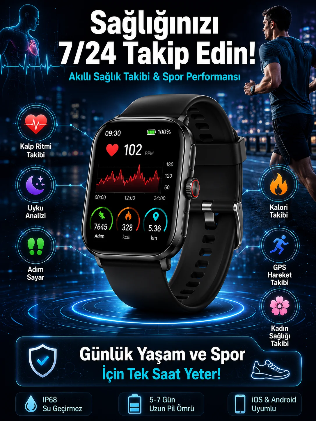 Akıllı Saat Wireless Şarj Yüksek Çözünürlüklü Müzik Dinleme Sesli Cevaplama Yeni Nesil