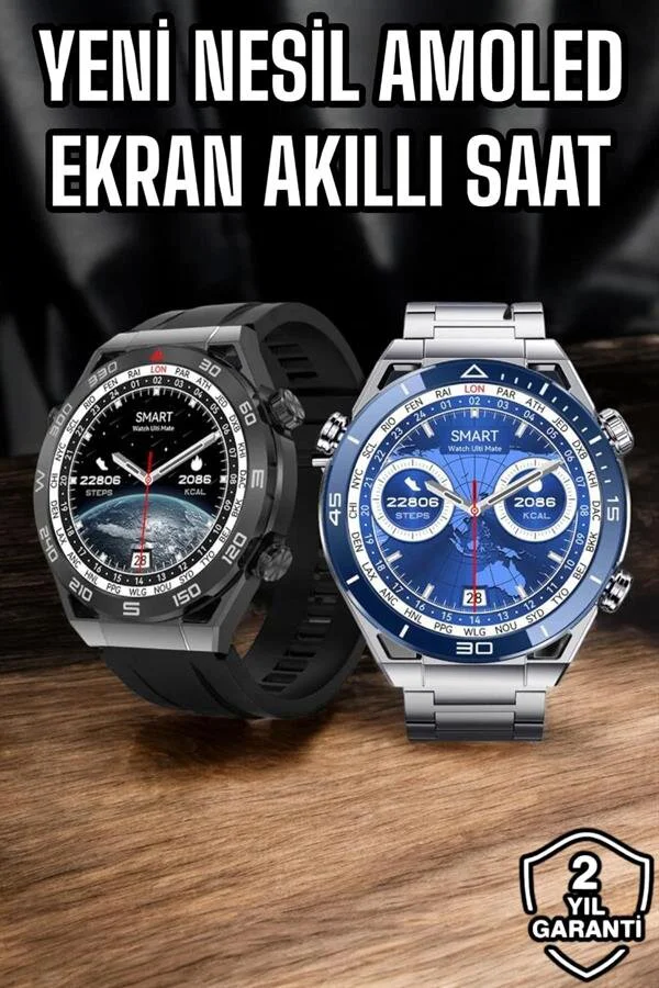 Akıllı Saat Yeni Nesil 2024 Model Metal Kordonlu Bluetooth Bağlantılı - 1.45'' AMOLED ve Uzun Pil Ömrü