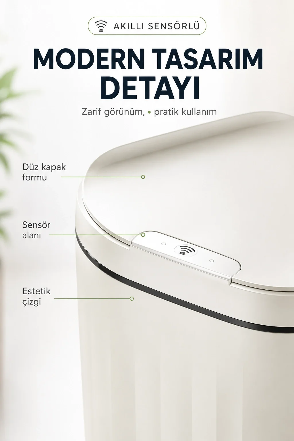 Akıllı Sensörlü 20 Litre Çöp Kovası Sessiz Kapaklı Modern Hijyenik Ev Tipi Çöp Kutusu