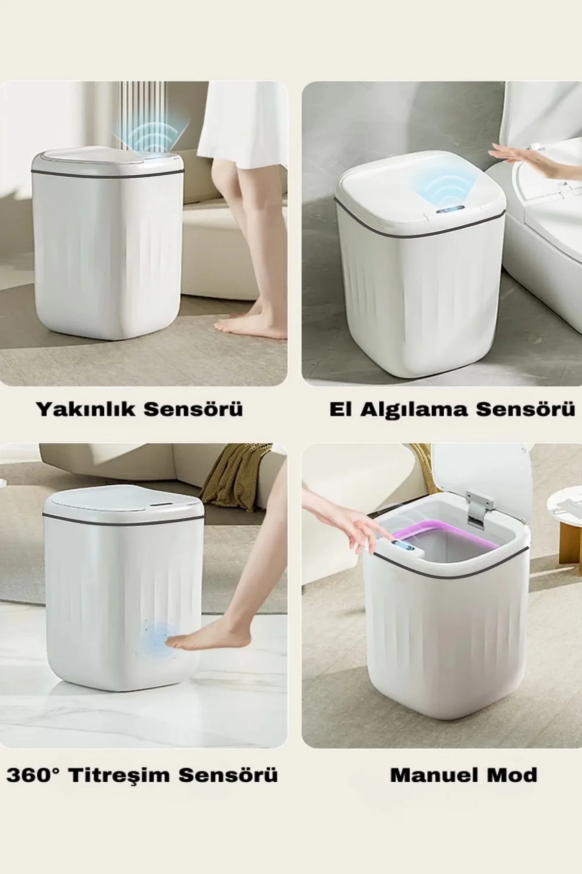 Akıllı Sensörlü Antibakteriyel Çöp Kovası 20 lt Piller Kutuya Dah