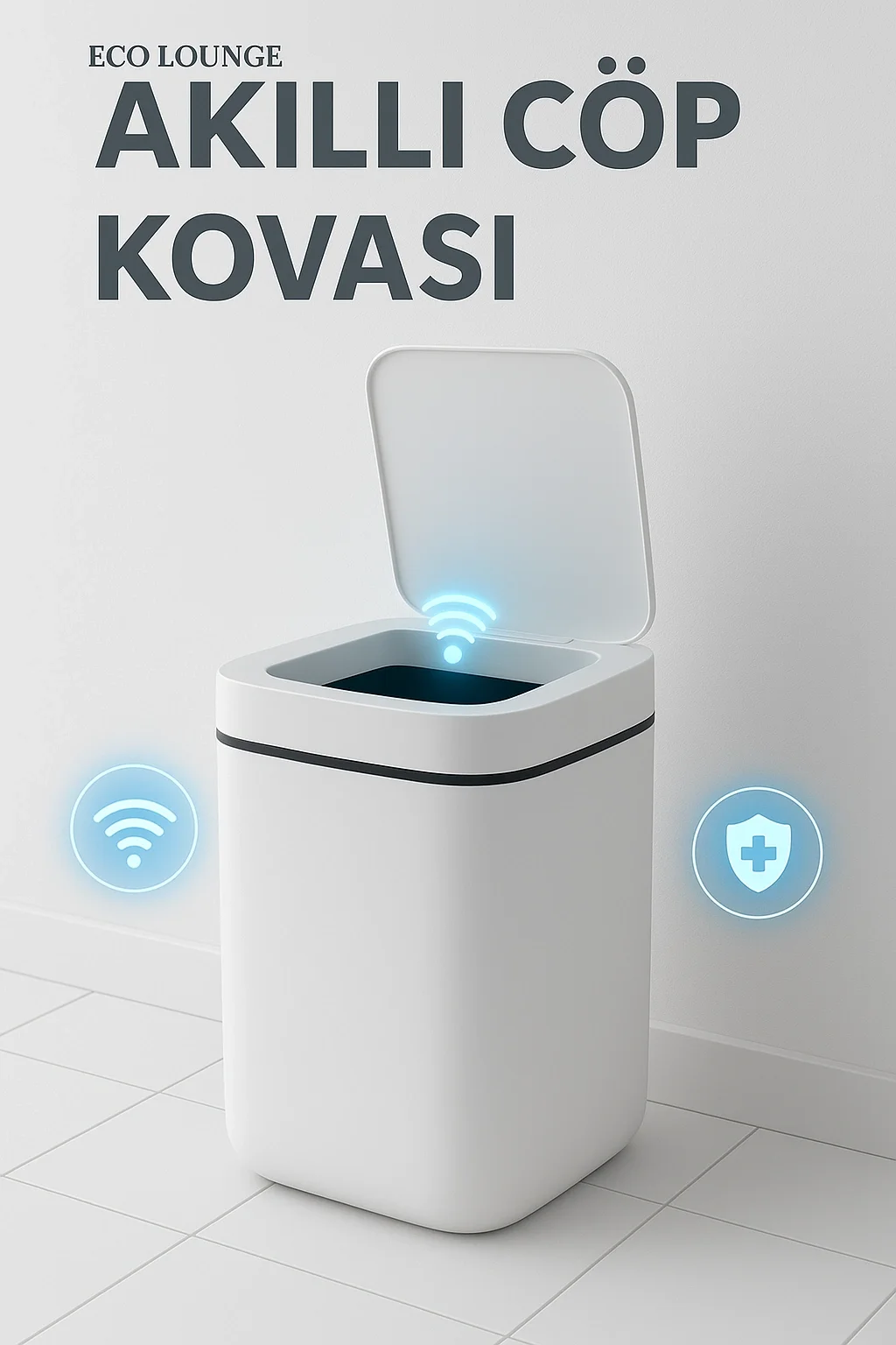 Akıllı Sensörlü Antibakteriyel Çöp Kovası 20 Litre Çöp Kutusu, Çöp Torbası Uyumlu Kapak