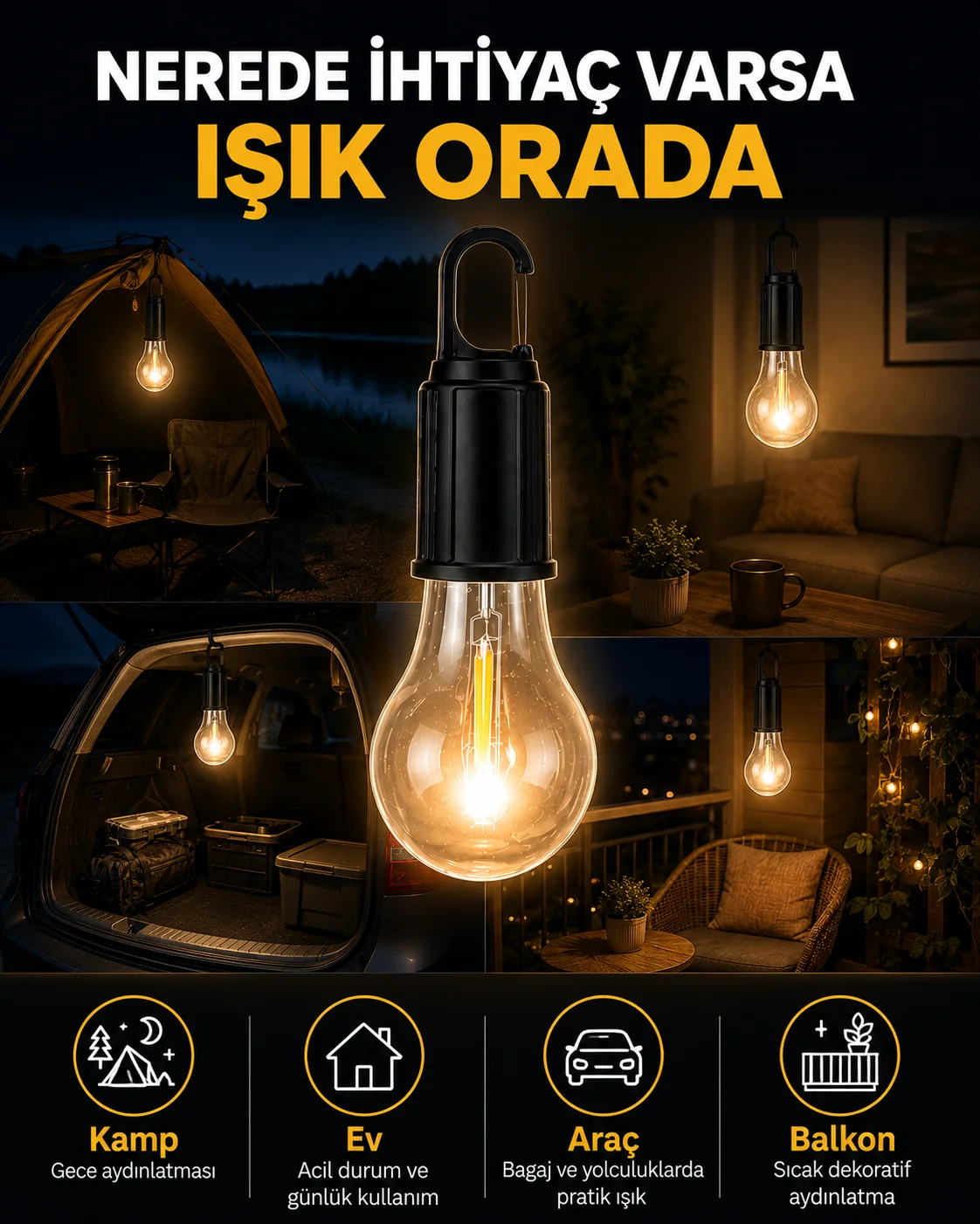 Akıllı Sensörlü USB Şarjlı Kamp Lambası Akıllı Sensörlü USB Şarjlı Kamp Lambası