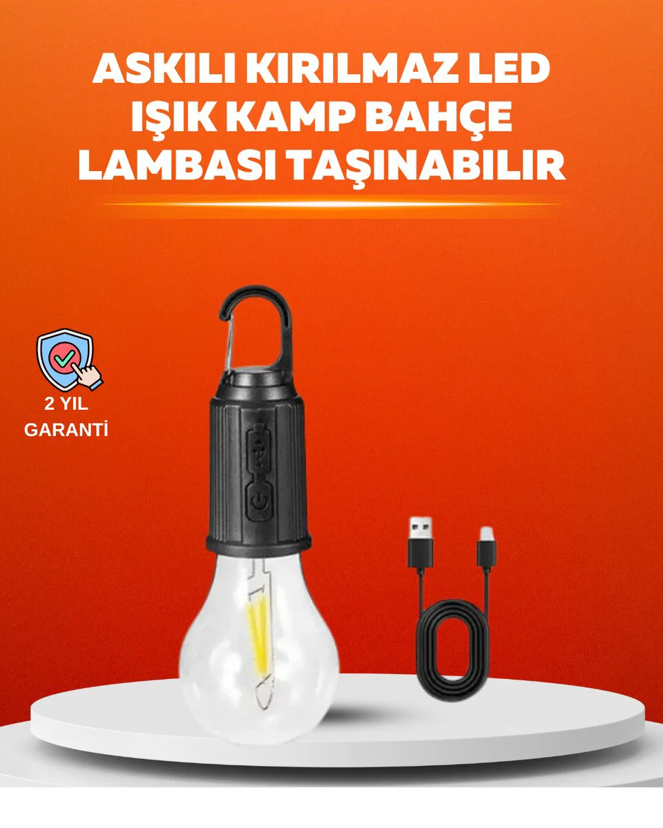 Akıllı Su Geçirmez LED Kamp Lambası - Otomatik Sensörlü ve C Tipi USB