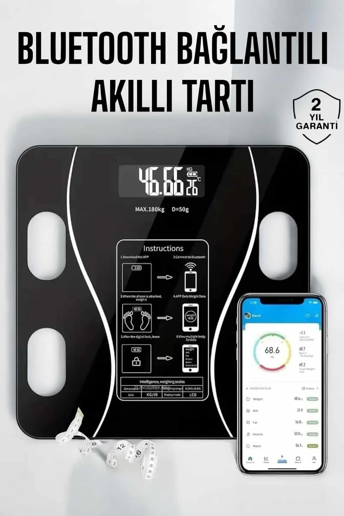 Akıllı Tartı Bluetooth Bağlantılı Yağ Ölçebilen Tartı Yeni Nesil Fiyatı, Yorumları ve Özellikleri