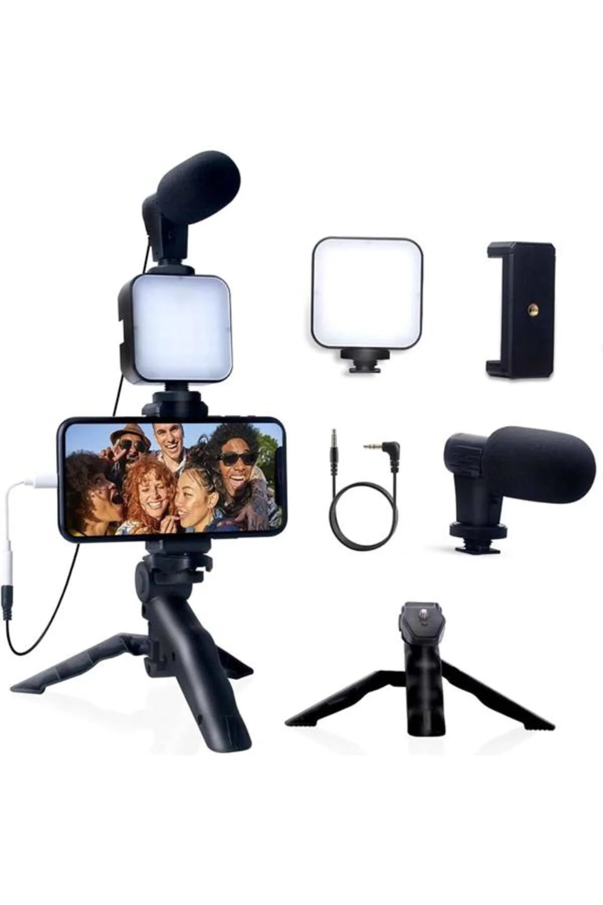 Akıllı Telefon Vlog Kiti Tripod Mini Mikrofonlu Telefon Tutucu
