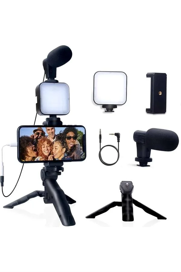 Akıllı Telefon Vlog Kiti Tripod Mini Mikrofonlu Telefon Tutucu Akıllı Telefon Vlog Kiti Tripod Mini Mikrofonlu Telefon Tutucu