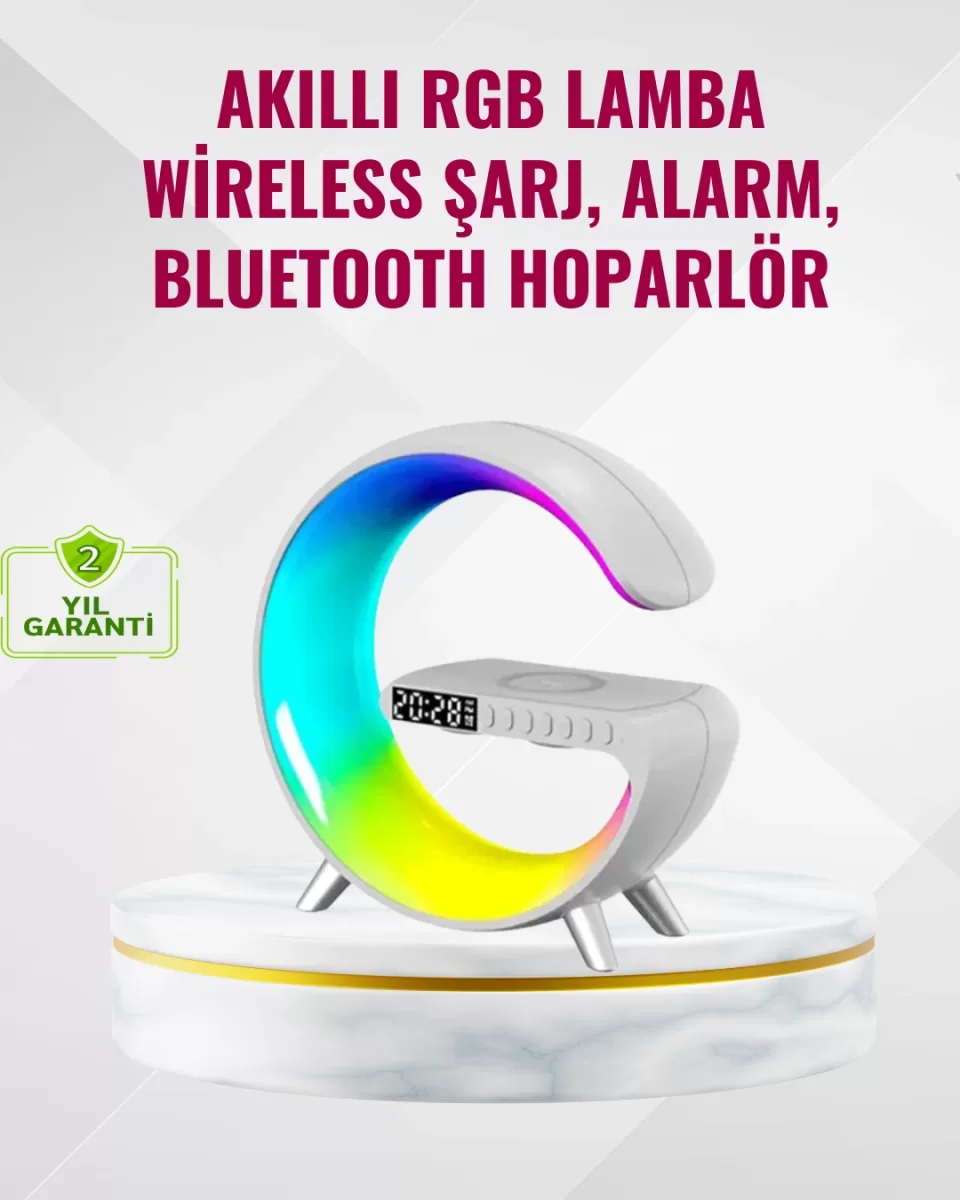 Akıllı Uyku Lambası Gündoğumu Alarmı Kablosuz Şarj ve Müzik Çalar - Lisinya