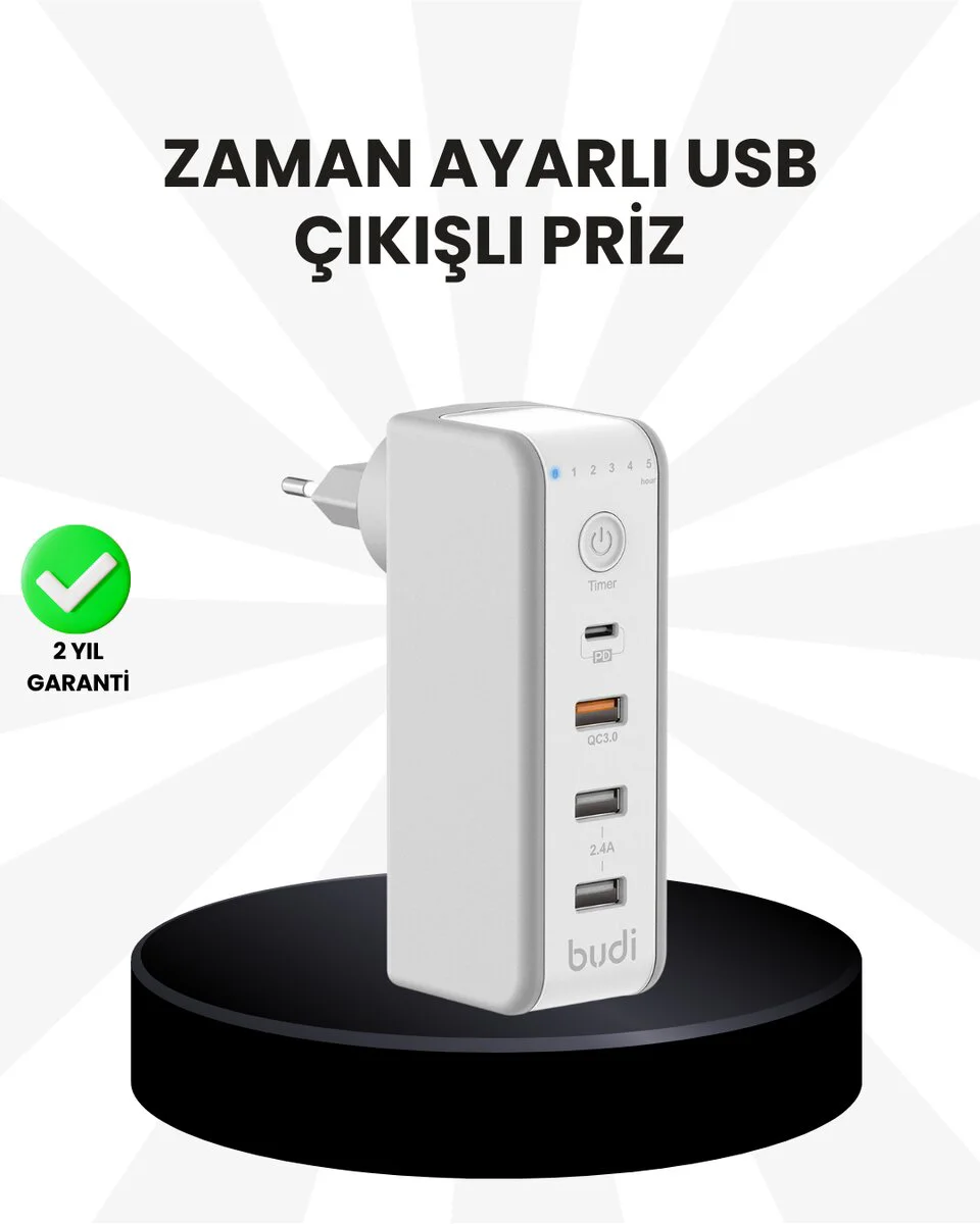 Akıllı Zaman Ayarlı Şarj Cihazı - 30W Type-C QC 3.0 Güvenli Şarj ve Enerji Tasarruflu