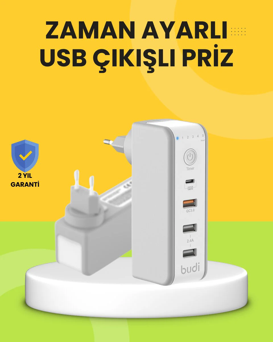 Akıllı Zaman Ayarlı USB Şarj Adaptörü - 30W Hızlı Şarj ve QC 3.0 ile Güvenli Şarj