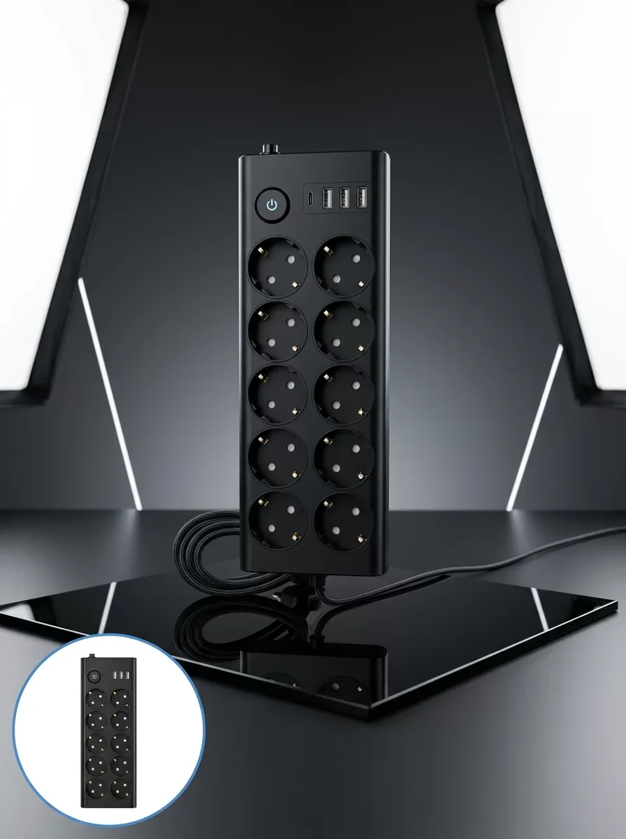 Akım Korumalı 10'lu Çoklu Priz USB-A ve Type-C Şarj Çıkışlı