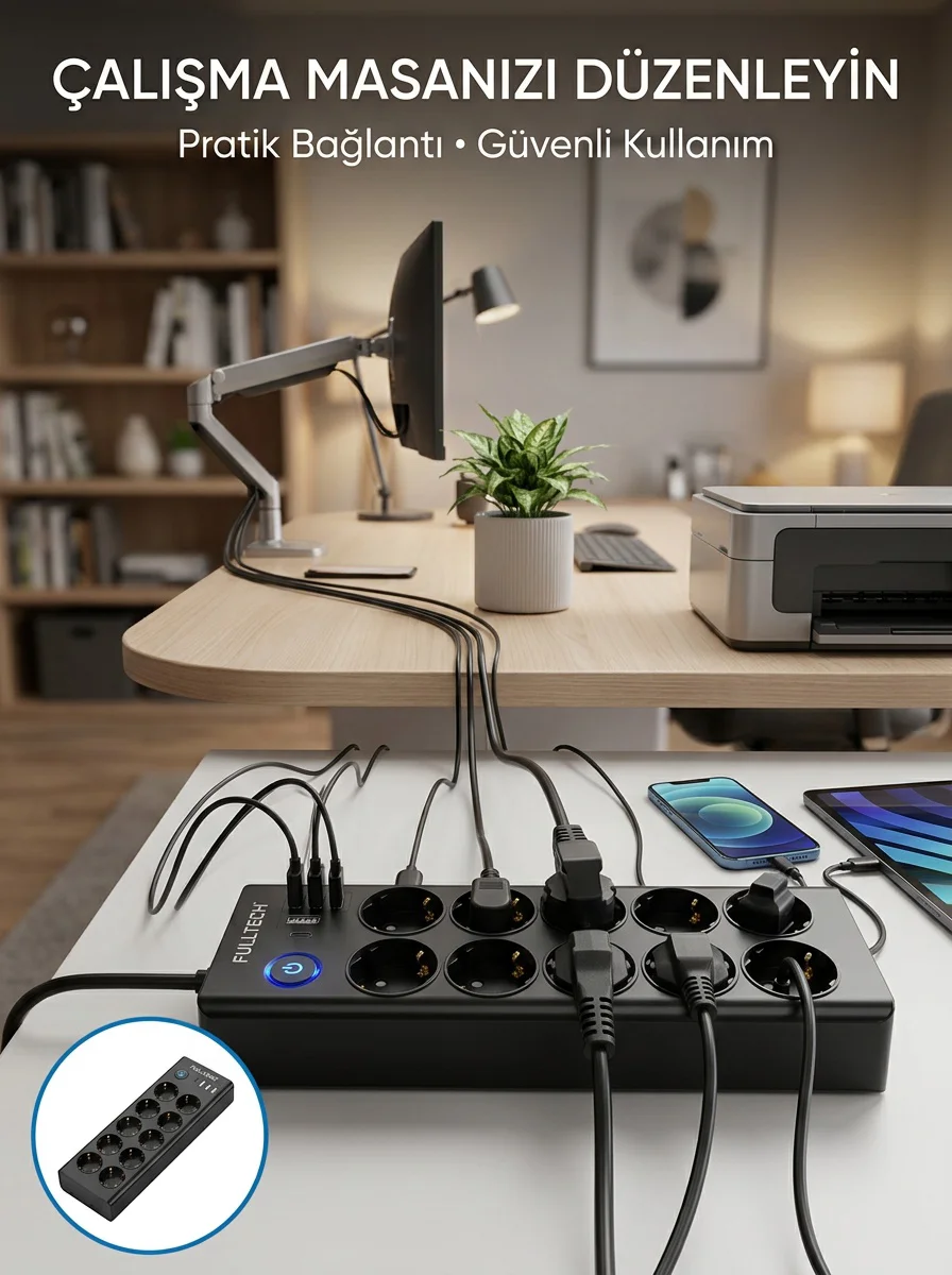 Akım Korumalı 10'lu Çoklu Priz Usb-a Ve Type-c Şarj Çıkışlı - Lisinya Diğer