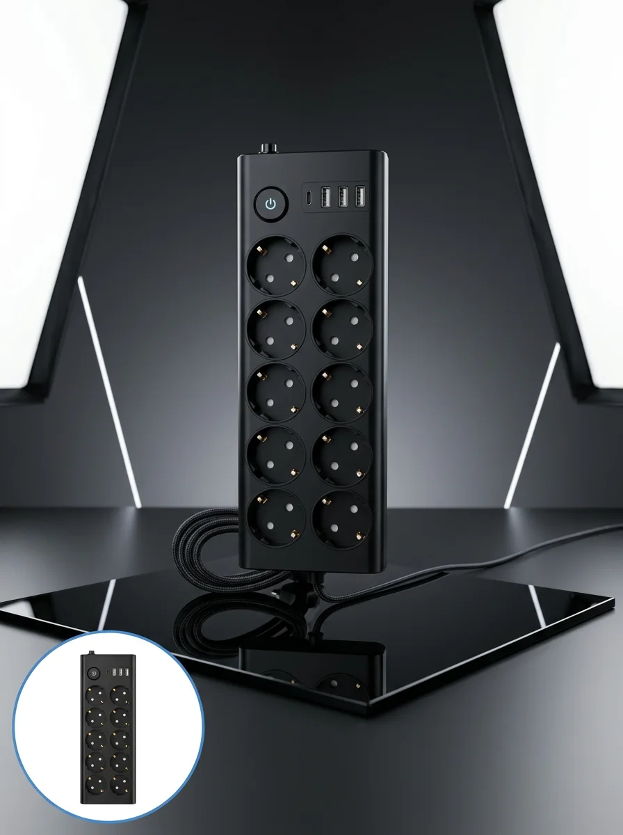 Akım Korumalı 10'lu Çoklu Priz USB-A ve Type-C Şarj Çıkışlı