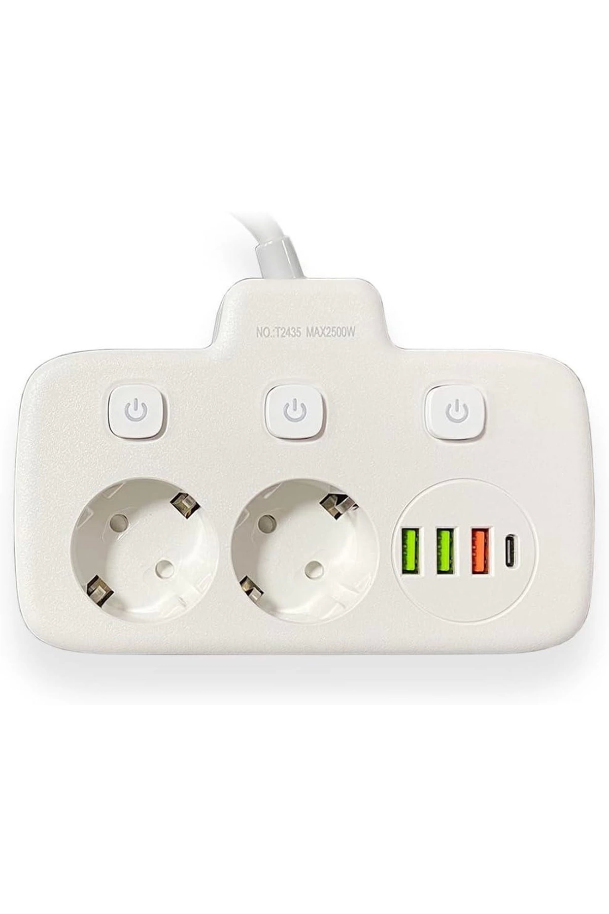 Akım Korumalı 2’li Ayrı Anahtarlı Priz, 2x Priz, 3x Usb, 1x Type-