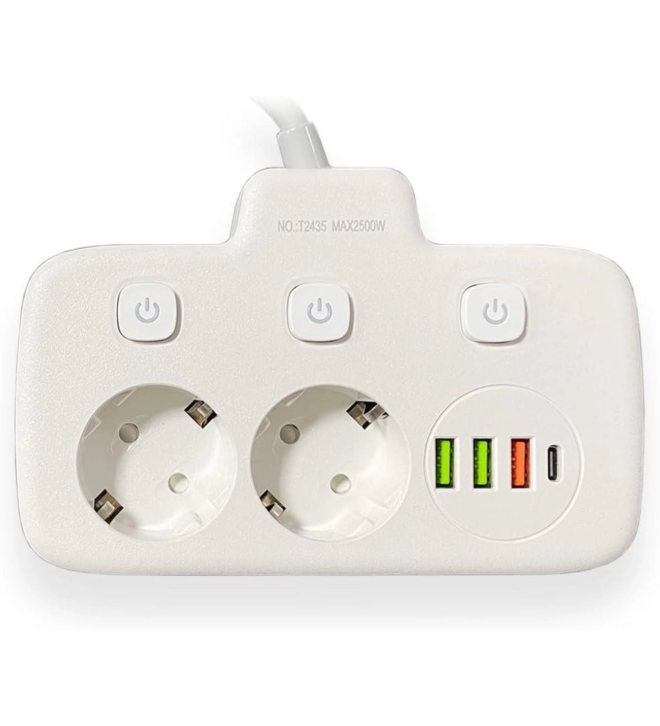 Akım Korumalı 2’li Ayrı Anahtarlı Priz, 2x Priz, 3x Usb, 1x Type-