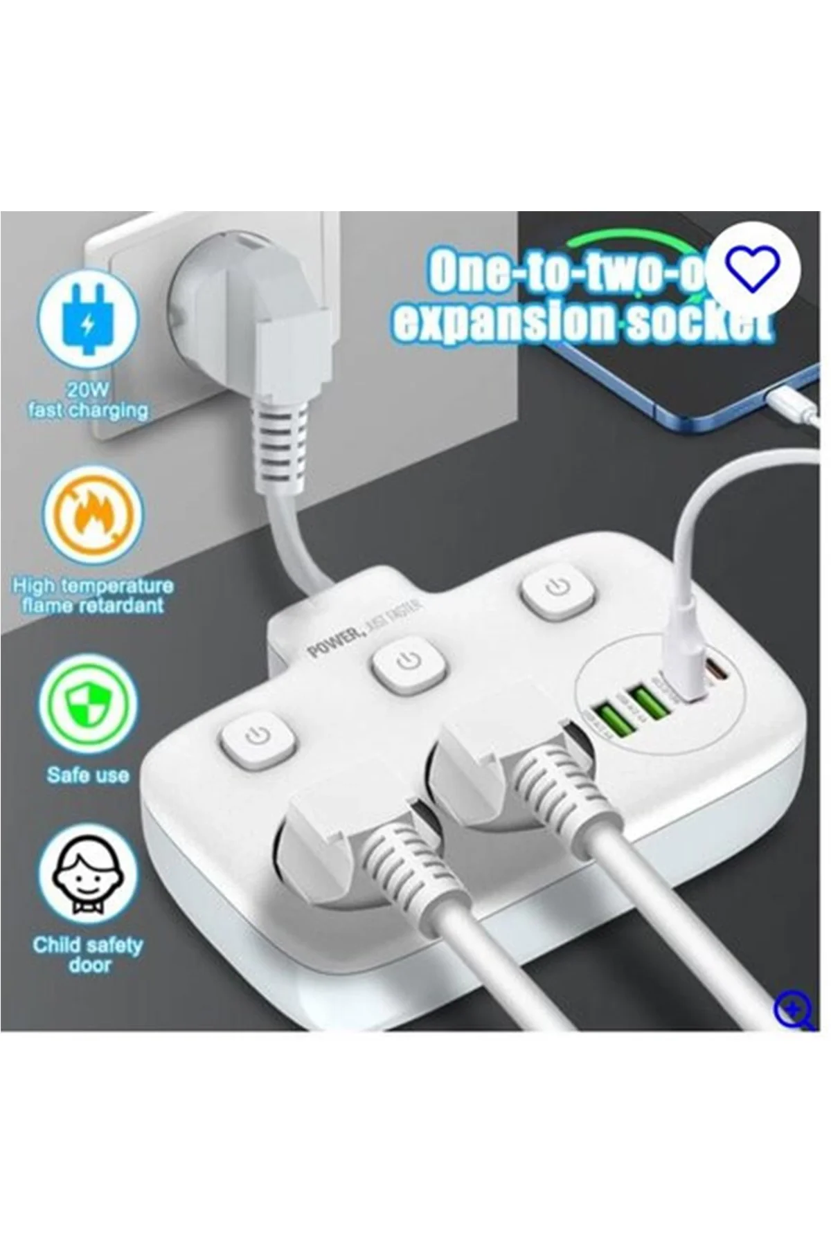 Akım Korumalı 2’li Ayrı Anahtarlı Priz, 2x Priz, 3x Usb, 1x Type-c, 2 Mt Kablo, Hızlı Şarj Akım Korumalı 2’li Ayrı Anahtarlı Priz, 2x Priz, 3x Usb, 1x Type-c, 2 Mt Kablo, Hızlı Şarj