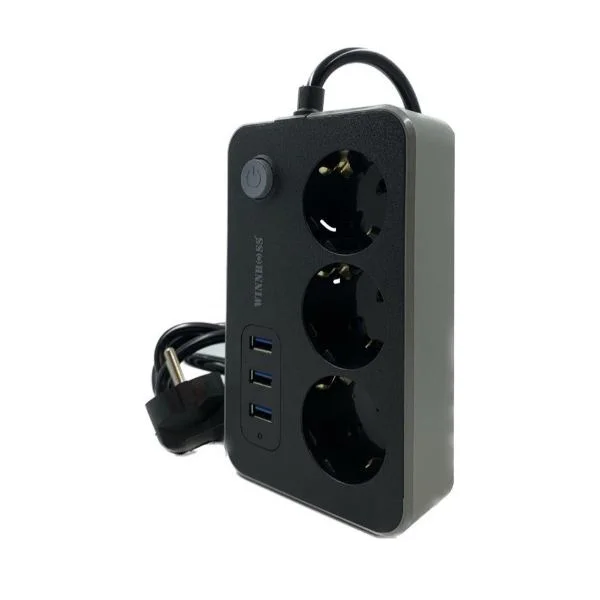 Akım Korumalı 3 Prizli 3 USB Girişli Uzatma Kablosu 2 Metre