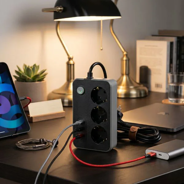 Akım Korumalı 3 Prizli 3 USB Girişli Uzatma Kablosu 2 Metre