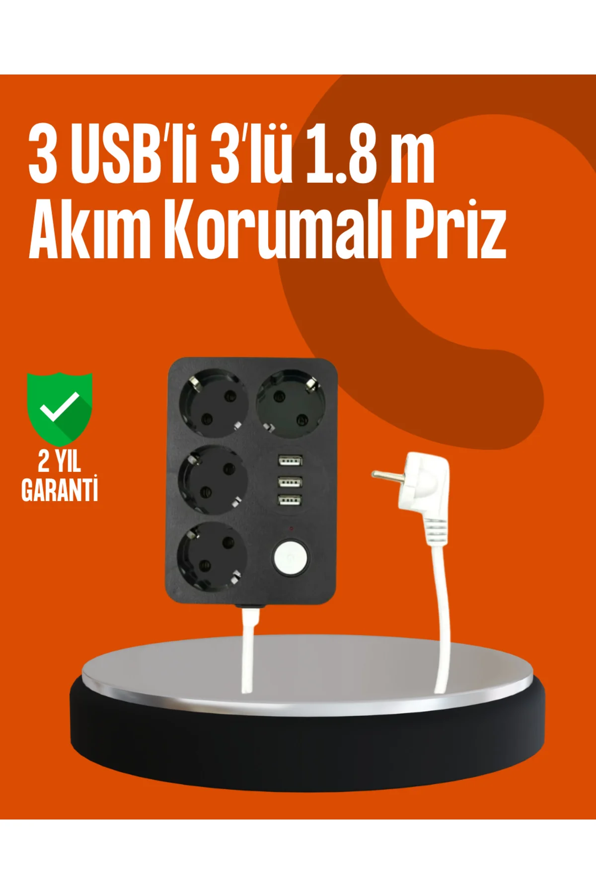 Akım Korumalı 3 USB Portlu 4’lü Priz 4.1A Hızlı Şarj