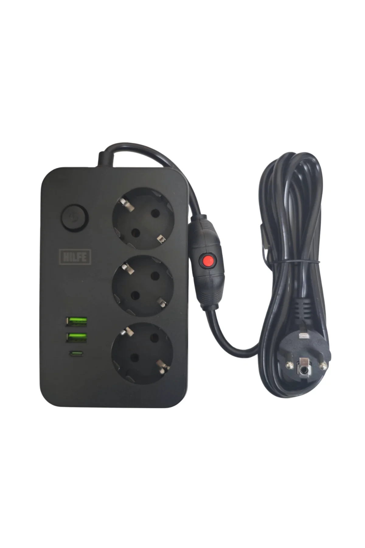 Akım Korumalı 3’lü Priz Çoklayıcı + USB – 2500W, On/Off Anahtarlı, Güvenli Kullanım