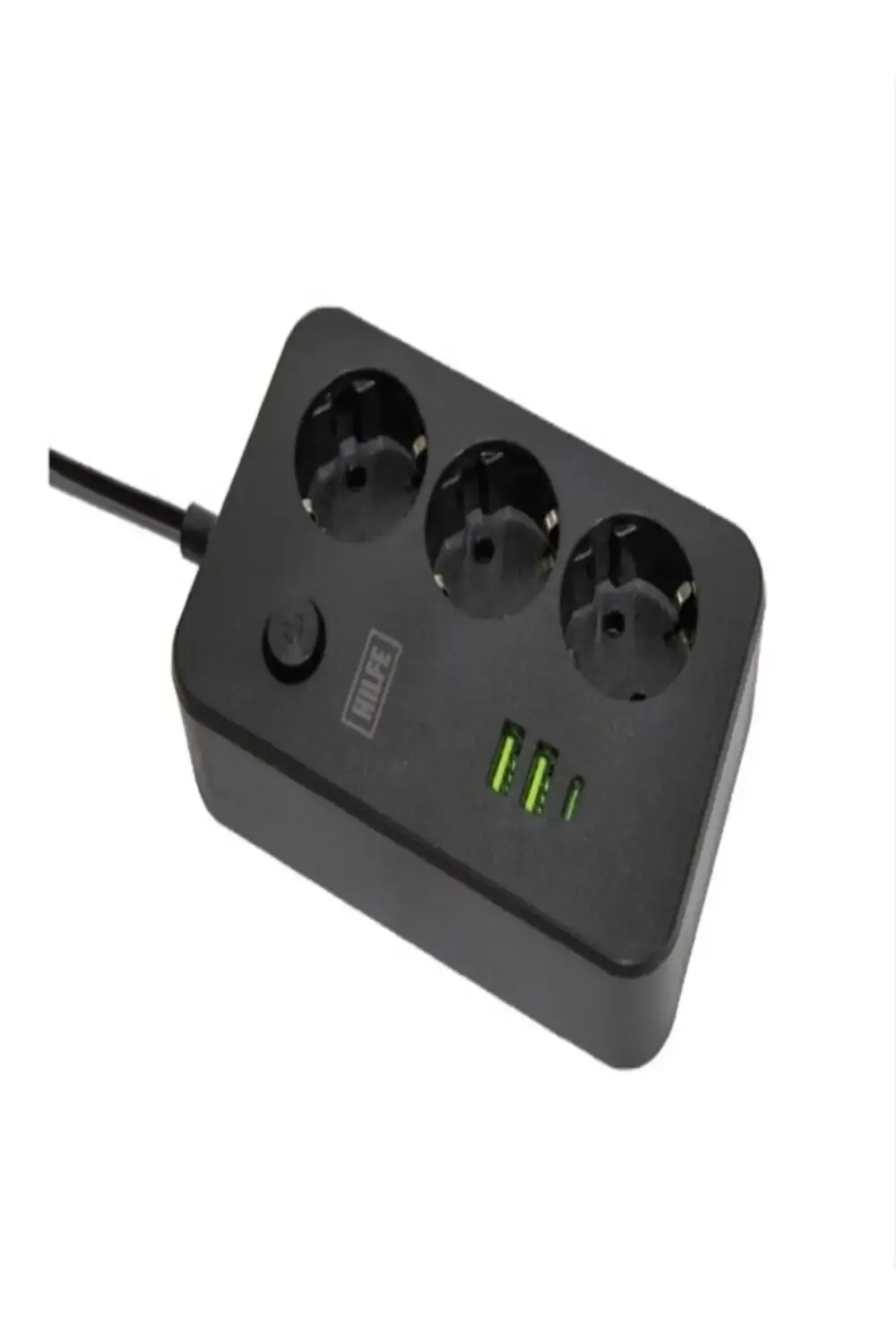 Akım Korumalı 3’lü Priz Çoklayıcı + USB – 2500W, On/Off Anahtarlı