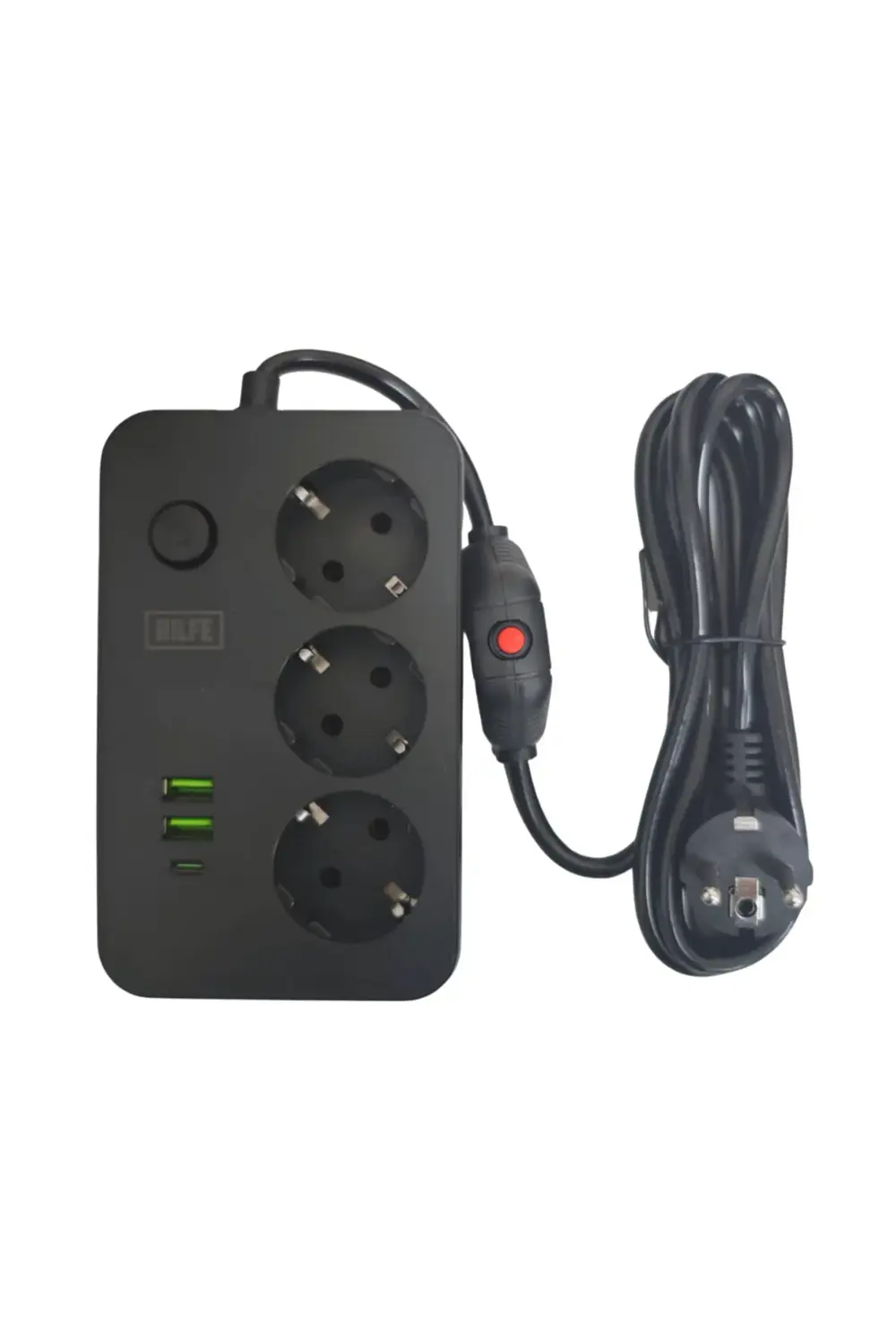 Akım Korumalı 3’lü Priz Çoklayıcı + USB – 2500W, On/Off Anahtarlı