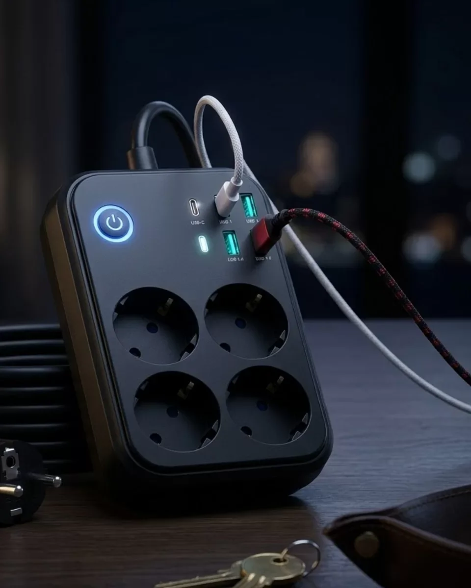 Akım Korumalı 4 Port Uzatma Prizi 2x Type-C ve USB Hızlı Şarj - Güvenli ve Dayanıklı