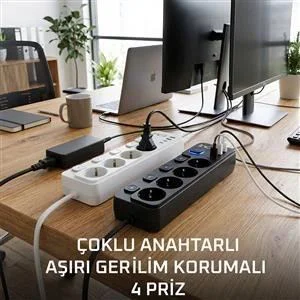 Akım Korumalı 4'lü Priz – 2x USB 2x Type-C Çıkışlı Yüksek Gerilim Koruma Priz Çoğaltıcı Fiyatı, Yorumları ve Özellikleri